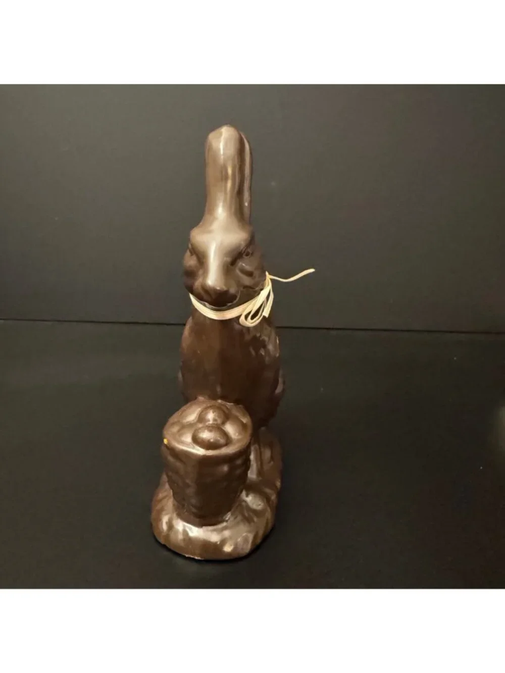 Vintage Chocolate-Look Ceramic Bunny Figurine With Bow & Easter Basket 7" Tall - Picture 2 of 10